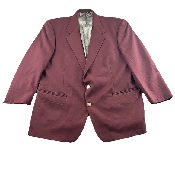 Vintage Burberrys Blazer Mens 48R Maroon Super 100s Wool Gold Buttons USA MADE!